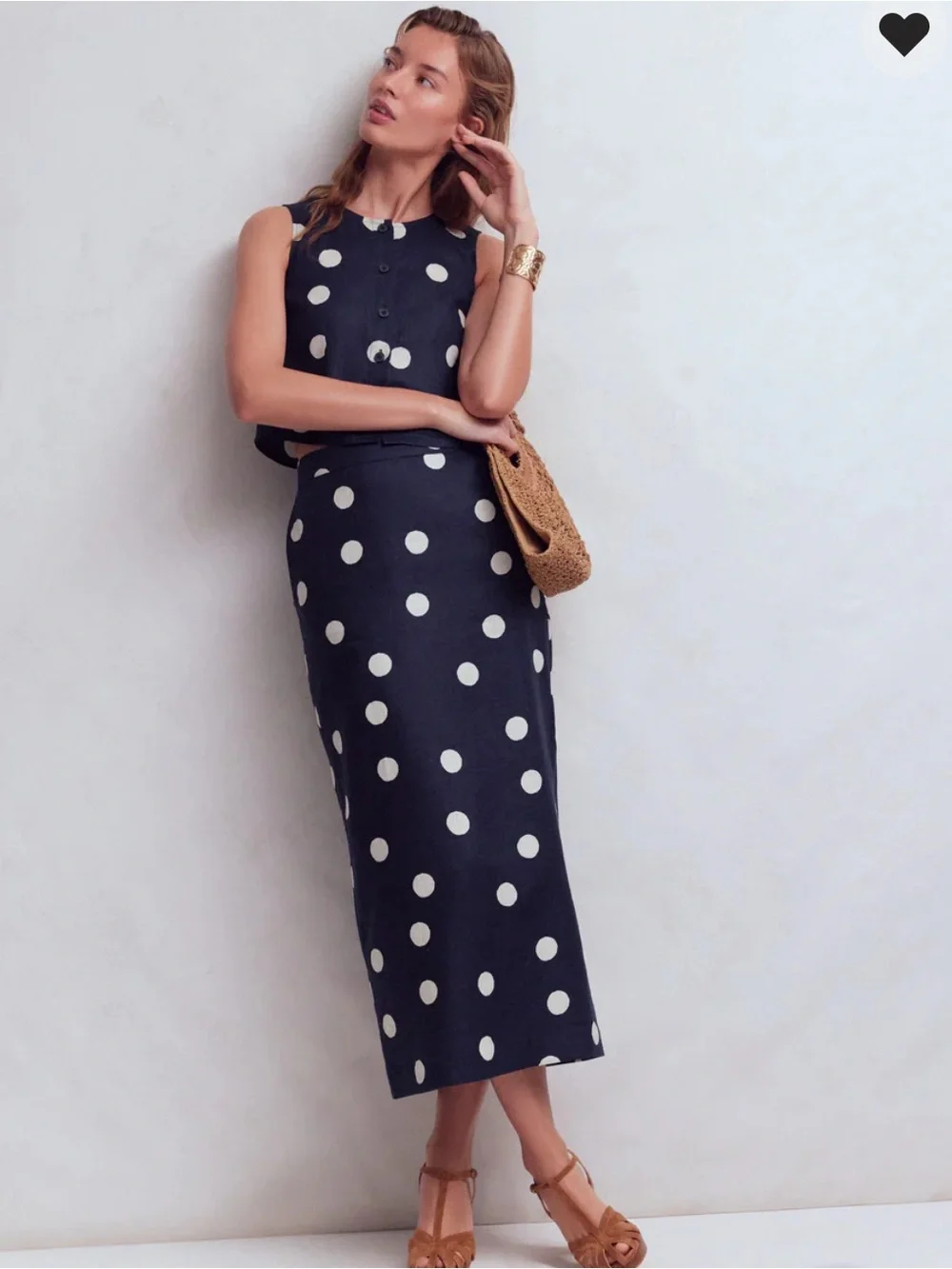 Longline Column Skirt French Navy, Ivory Spot